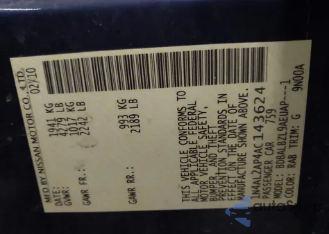 2010 Nissan Altima 2.5 S from USA, damaged, VIN 1N4AL2AP4AC143624